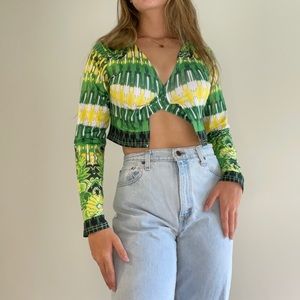 green and yellow wrap top